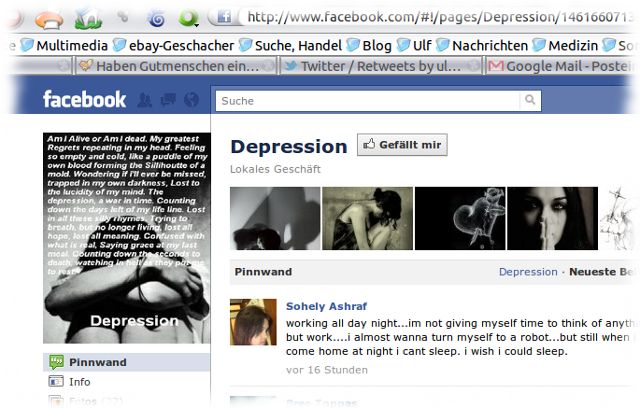 Facebook-Button Gefällt mir! bei Depression.