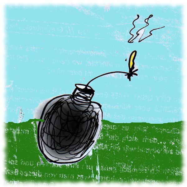 Terror-Bombe mit Sprengstoff drin. Schlechte Zeichnung.