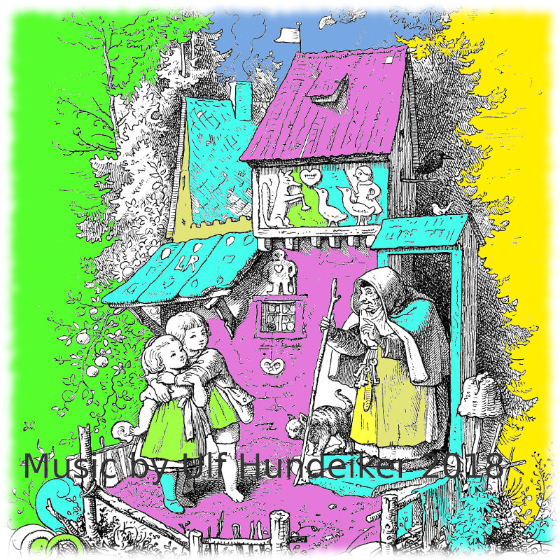 coloriertes altes Bild von Hänsel und Gretel
