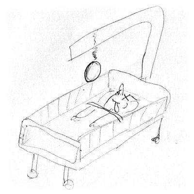 Skizze toter Patient im Bett.
