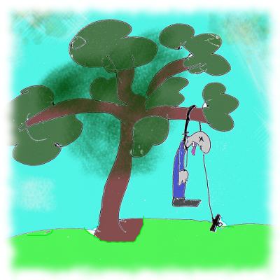 Ulfs Zeichnung eines am Baum erhängt Gelynchten