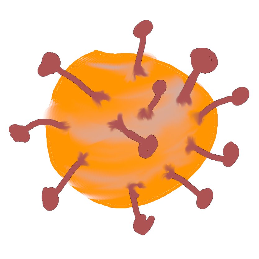Schlechte Zeichnung eines Coronavirus in Orange und Braun