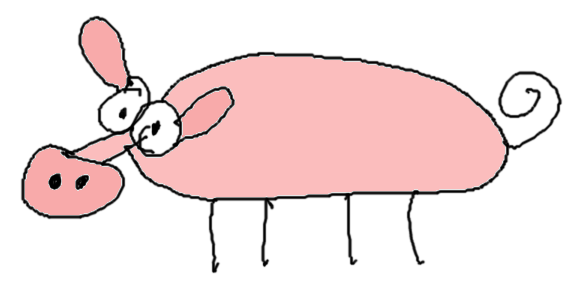 Schlechte Zeichnung eines armen Schweines.