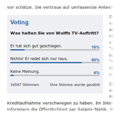 Beliebtheit Des Präsidentisten Wulff laut Web.de.